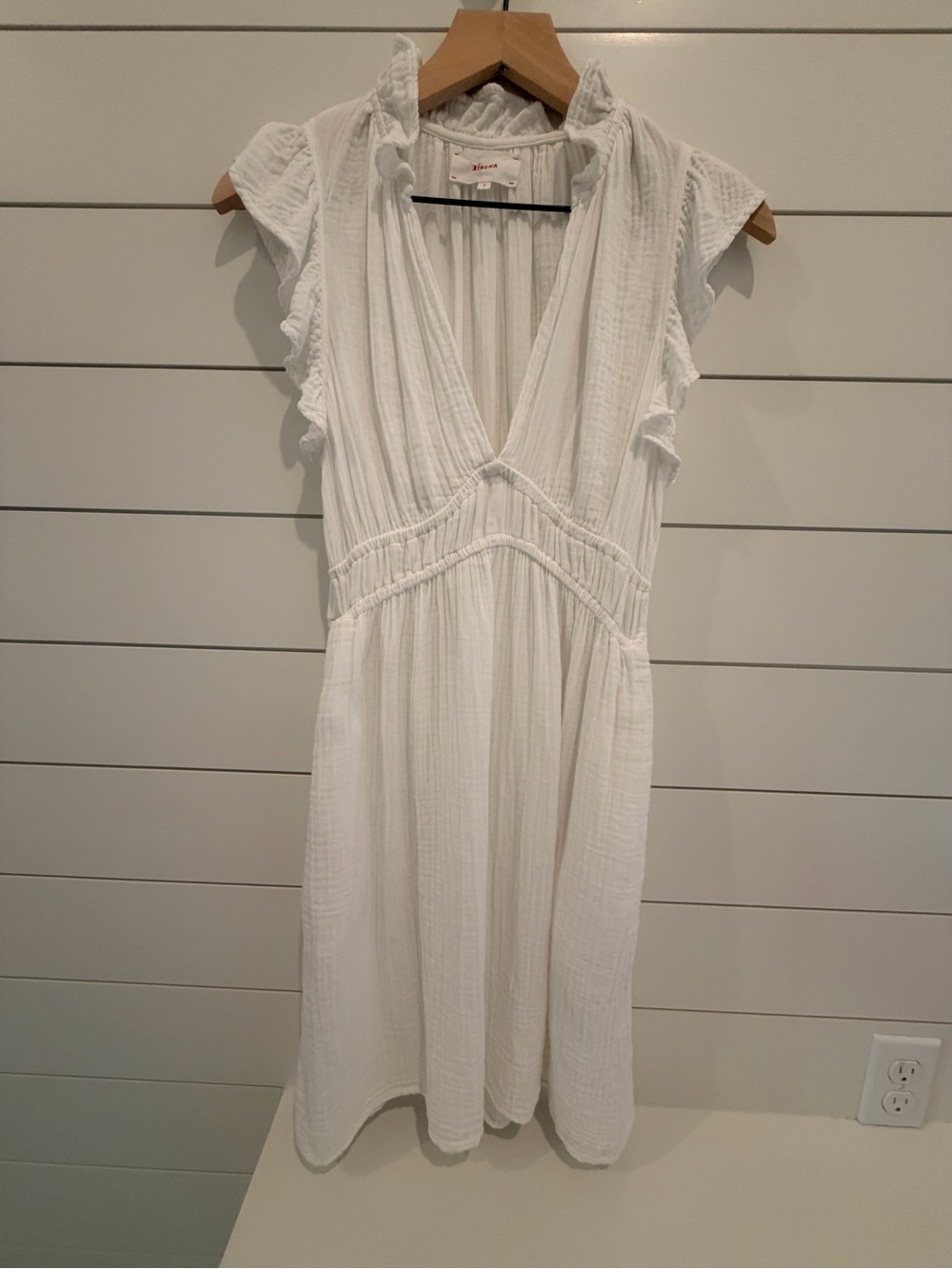Xirena White Cotton Ruffle Sleeve Women's Dress, Double Faced Gauze
